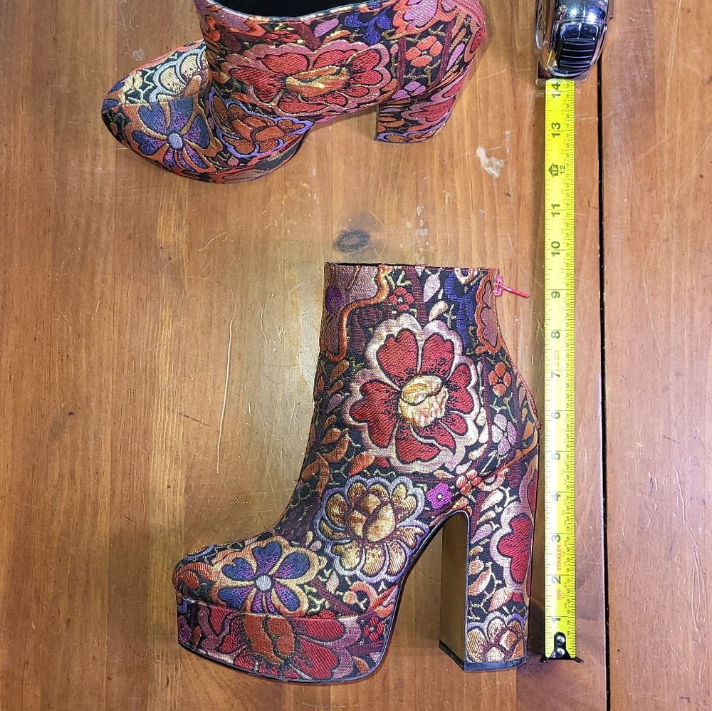 Floral Platform Metallic Brocade Ankle Boot 6.5 - Picture 8 of 11